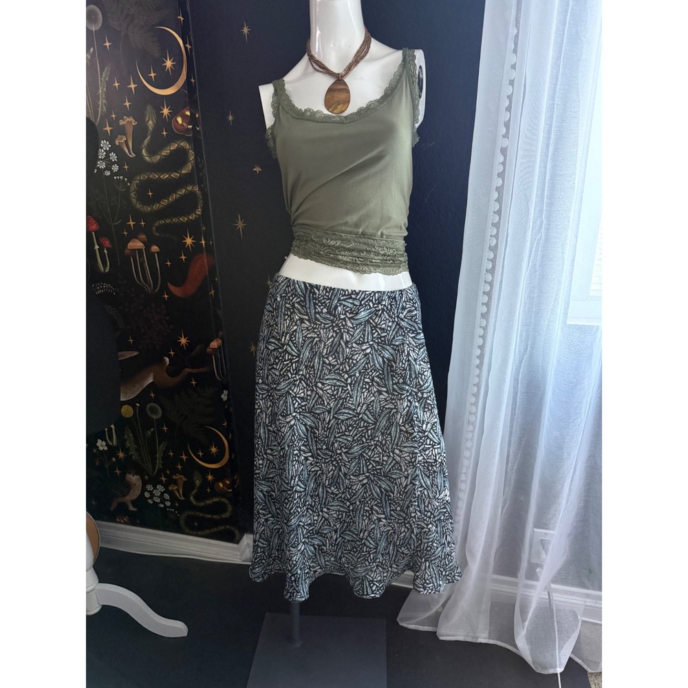 JG Hook Womens Black White Leaf Print Midi A-Line Skirt Size 8 03-5459-7